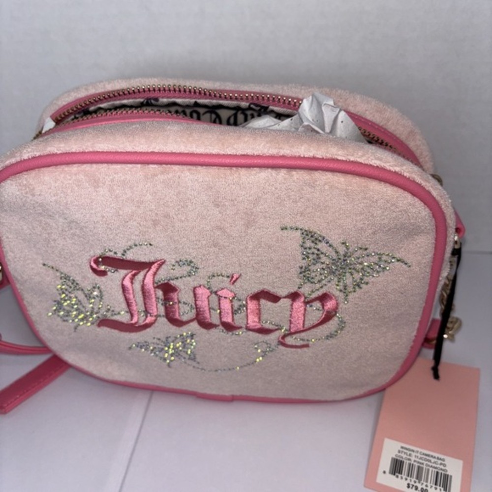 Juicy Couture Wingin‎ It Camera Bag Pink Diamond Velour Crossbody 11JCD0LJC-PD